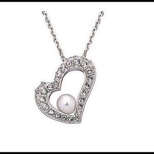 Swarovski Rhinestone and Pearl Heart Necklace.